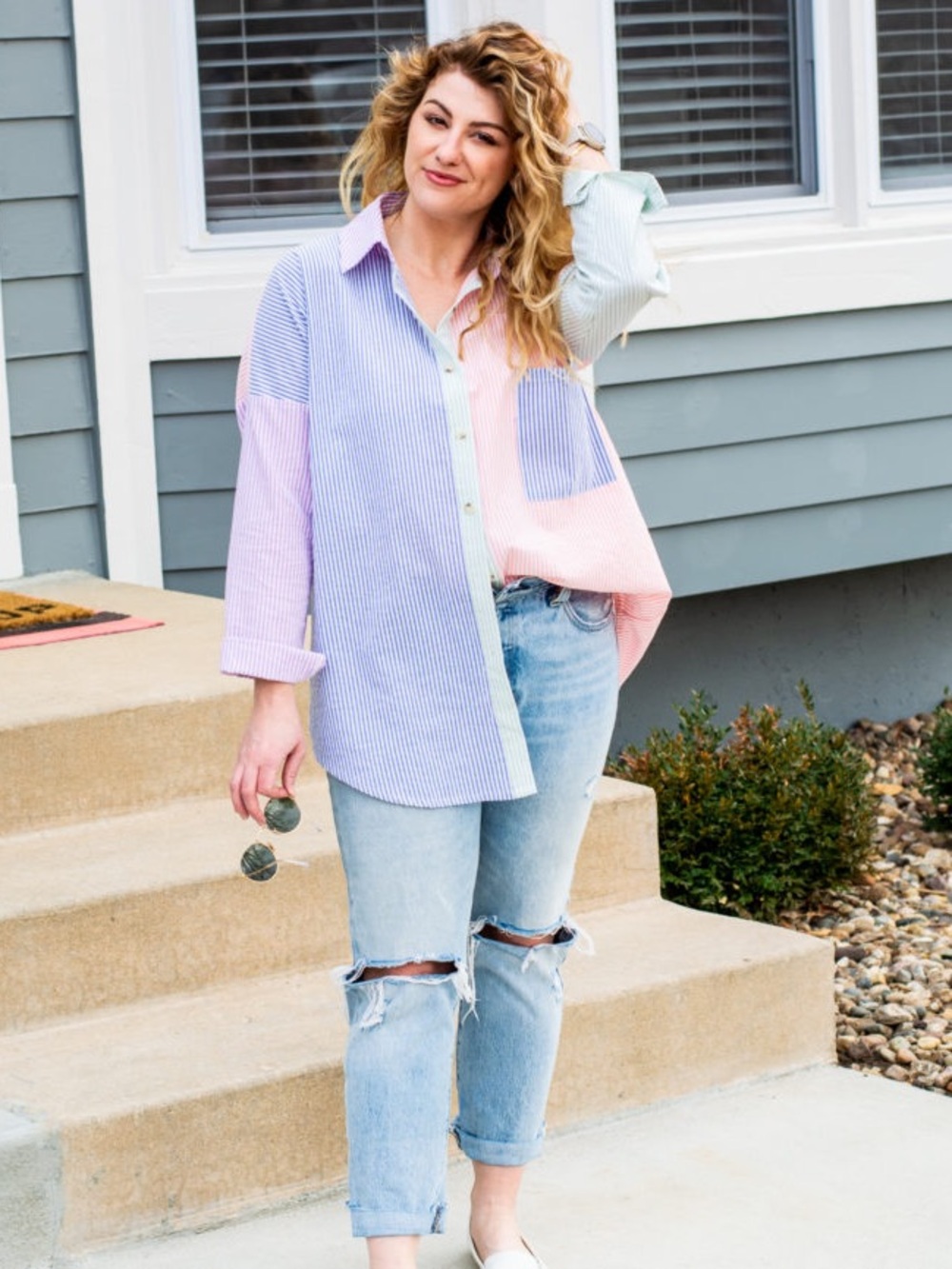 DAVI & DANI Pastel Multicolor Striped Button-Down Shirt - Picture 4 of 4